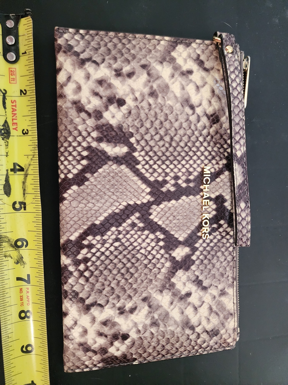 Michael Kors Taupe and Cream Snake-Print Wristlet Clutch